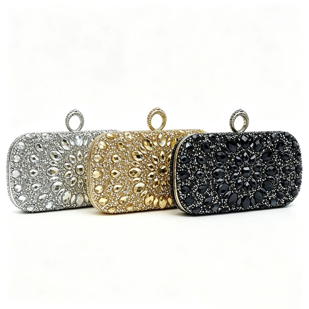 Wallet Chain Bag - Bolsos de Noche con Diamantes Completos,