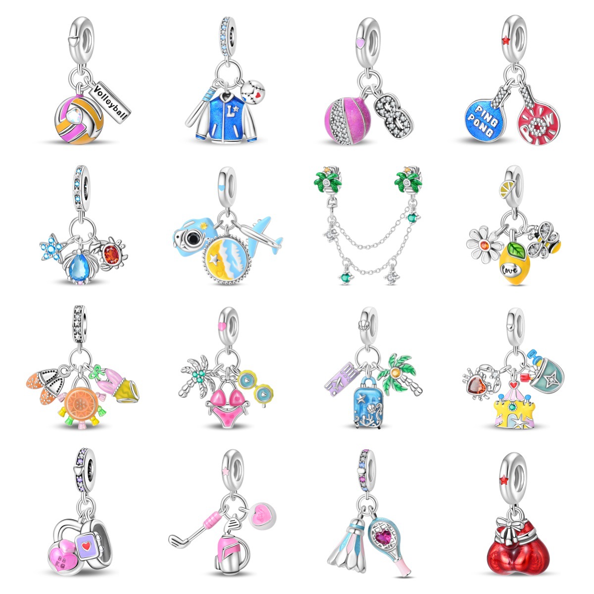 Women'S Volleyball Accessories - Abalorios Originales Plateados para Pulseras, Bolsos,